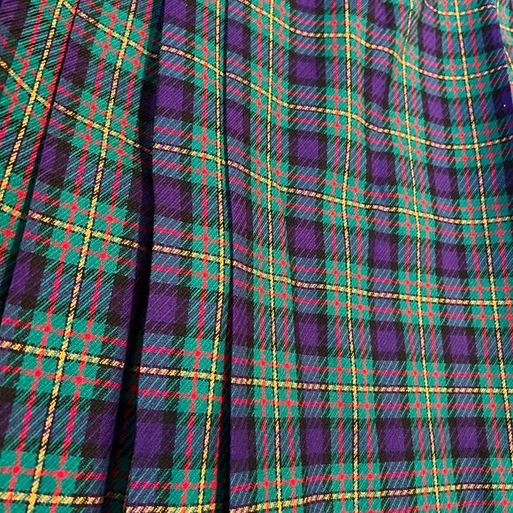 Vintage 1960s Pendleton 100% Wool Pleated Green & Purple Midi Skirt Size 6 - Picture 4 of 4